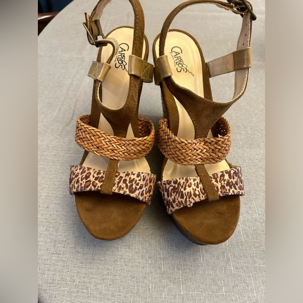 Carlos Santana wedge sandal brown animal print